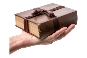 Book gift in a male hand isolated on transparent background