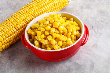 Marinated corn in the bowl
