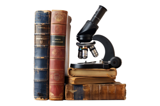 Books through microscope lens isolated on transparent background - Powered by Adobe