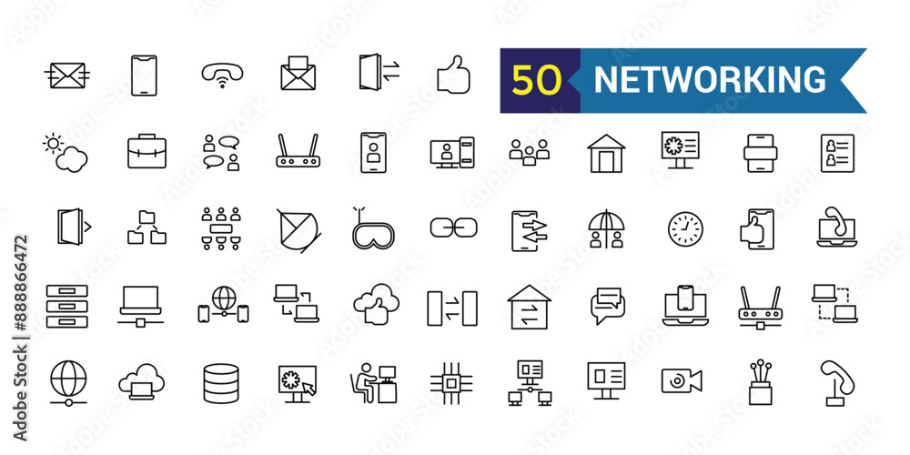 Poster networking line icon set. outline icon collection. editable vector stroke.