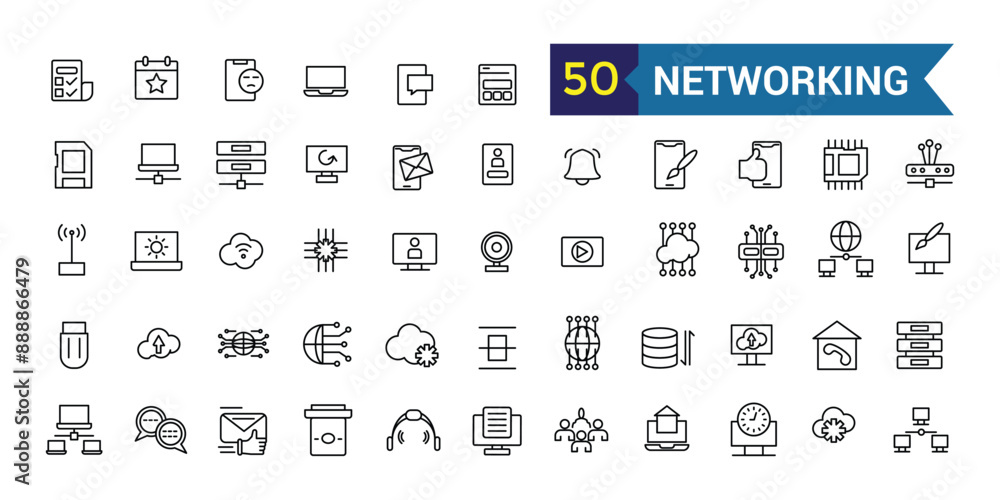 Poster networking line icon set. outline icon collection. editable vector stroke.