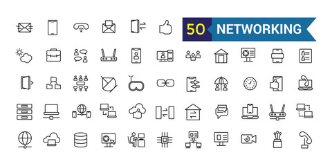Networking line icon set. Outline icon collection. Editable vector stroke.