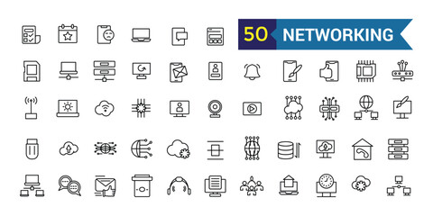 Networking line icon set. Outline icon collection. Editable vector stroke.