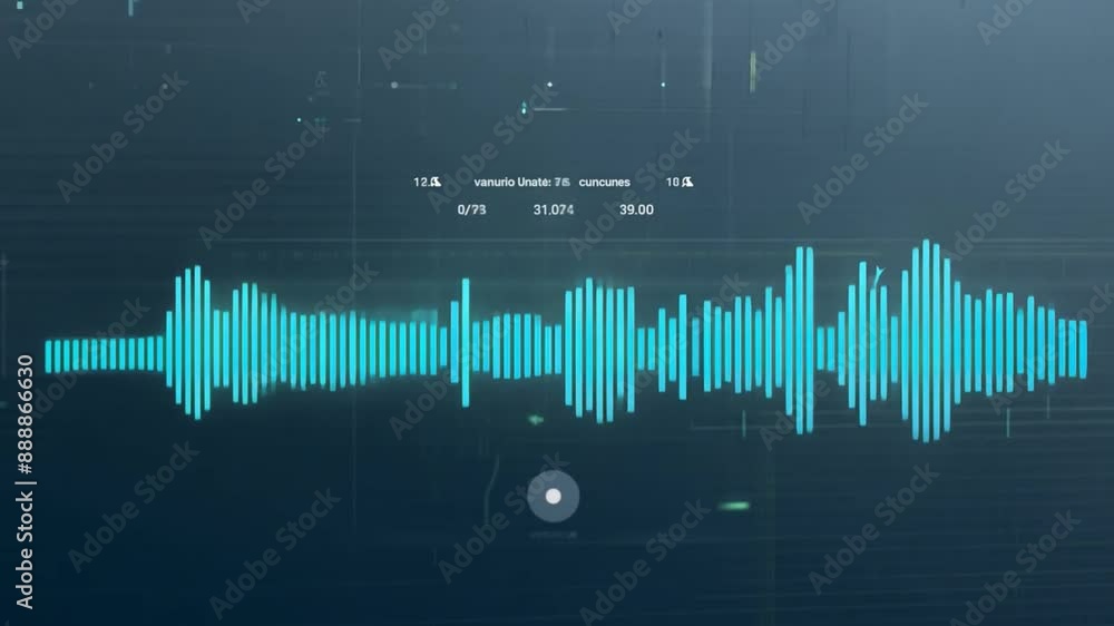 Aufkleber this blue waveform displays sound levels on a dark digital interface.