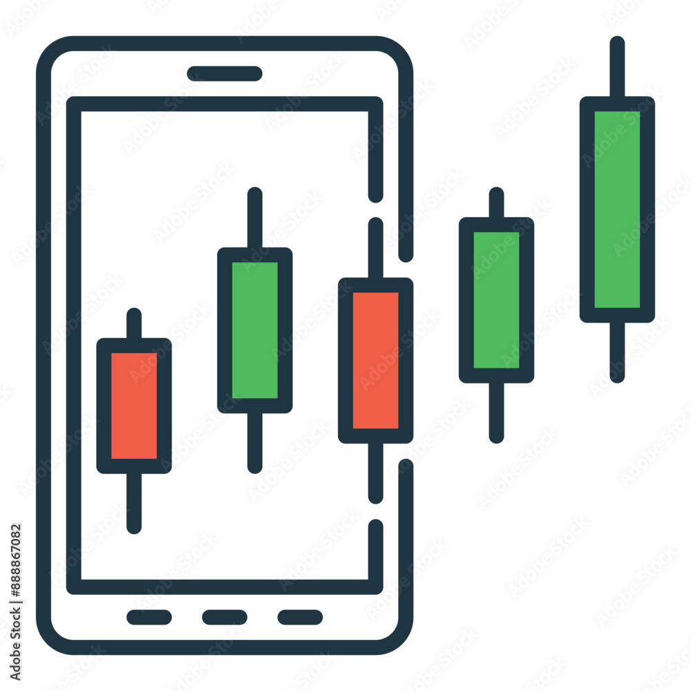 Poster candlestick chart pattern inside smartphone vector stock trading colored icon or symbol