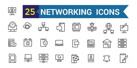 Networking line icon set. Outline icon collection. Editable vector stroke.