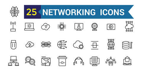 Networking line icon set. Outline icon collection. Editable vector stroke.