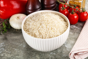 Raw delicous basmati rice heap