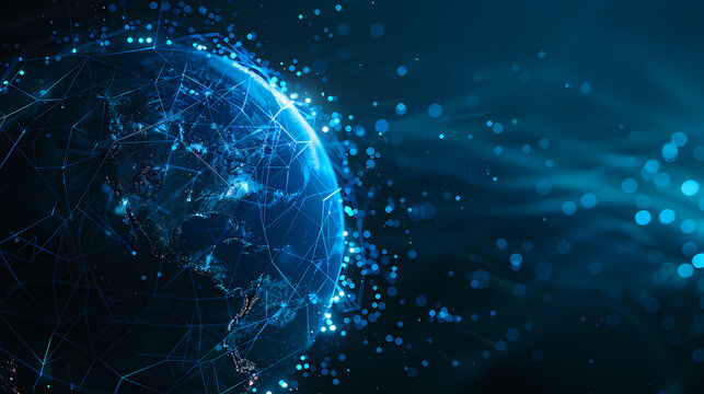 Abstract digital globe with glowing connection lines, global network and connectivity concept background