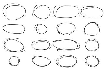Hand drawn circle set. Rough sketch style. Abstract round shapes. Vector illustration.