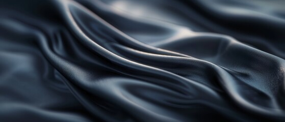 Fototapeta premium A tight shot of a black fabric, its texture shown through intricate folds, backdrop bearing a blurred representation