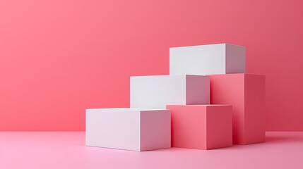 Obraz premium Product Podium - White Marble Podium, Pink Background. 3D Illustration, Generative AI