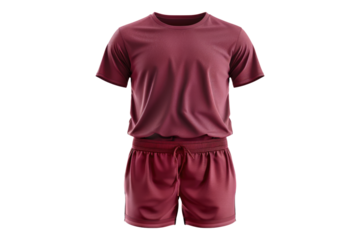 Burgundy t shirt and men's short isolated on transparent background