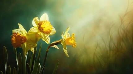 Fototapeta premium Daffodils illuminated in soft light