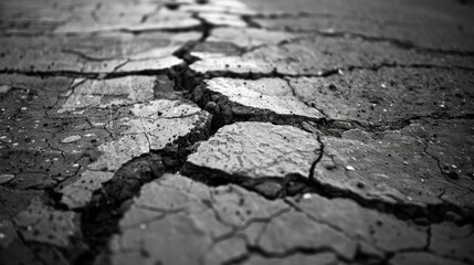 Obraz premium Damaged cracks in road concrete