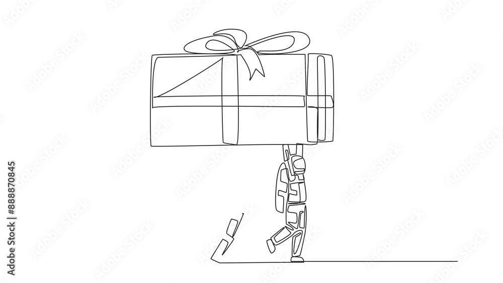 Poster self drawing animation of single continuous line drawing group of astronauts work together to carryi