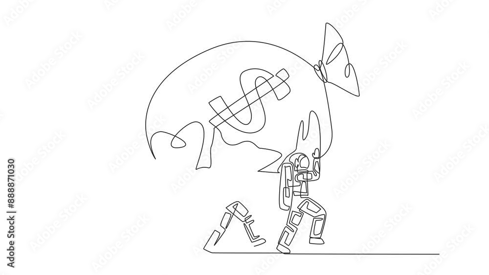 Aufkleber animated self drawing of single continuous line drawing a group of astronauts work together to carry