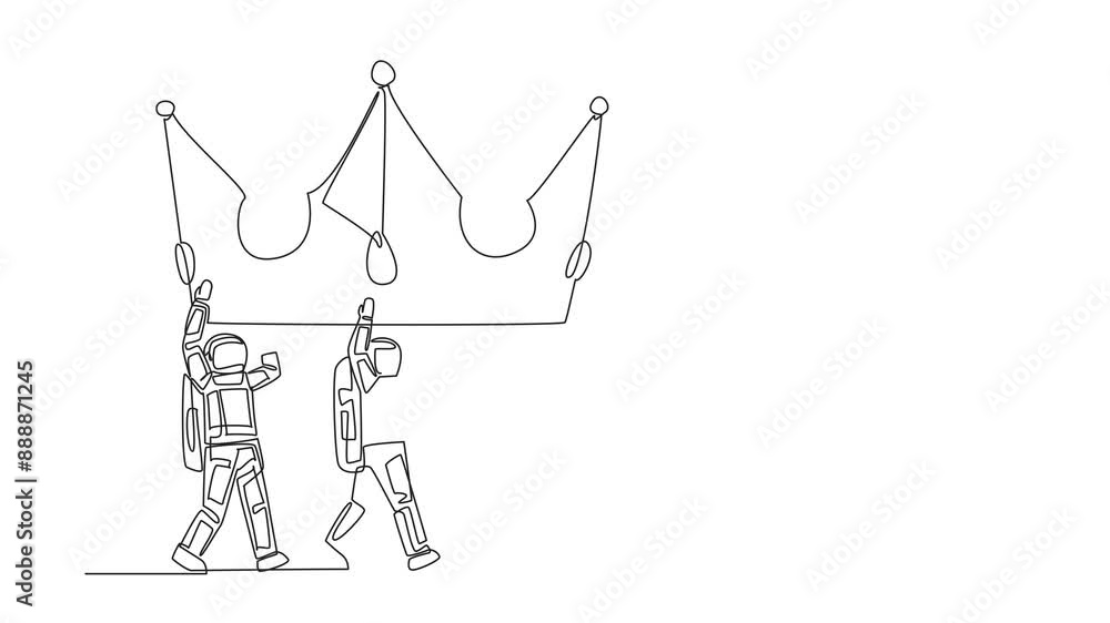 Aufkleber animation of continuous one line drawing of a group of astronauts working together to carrying a cro