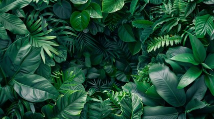Lush Green Tropical Leaves Background.