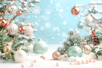 Magical Christmas background with decorated trees, sparkling ornaments, and festive lights. Joy and celebration of the holiday season with a red, green, and gold color scheme, festive events.