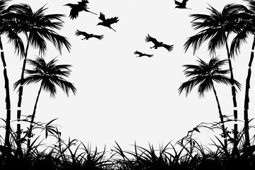 Vintage travel scene with a yellow van palm trees and a sunset creating a nostalgic and cheerful atmosphere