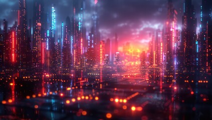 Fototapeta premium Cyberpunk Cityscape with Neon Lights