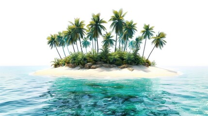 Fototapeta premium Tropical island with trees summer vacation concept idea Isolated on white background, ai created image.