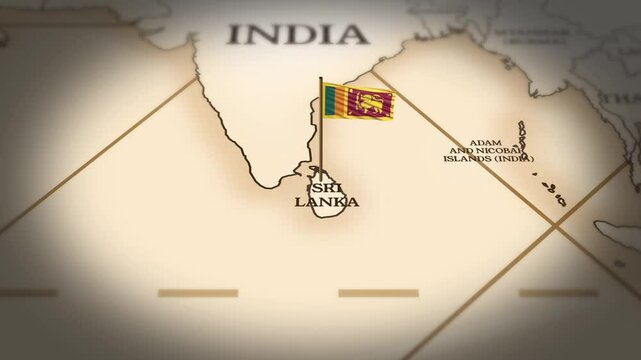 Sri lanka flag showing on world map with 3D rendering
