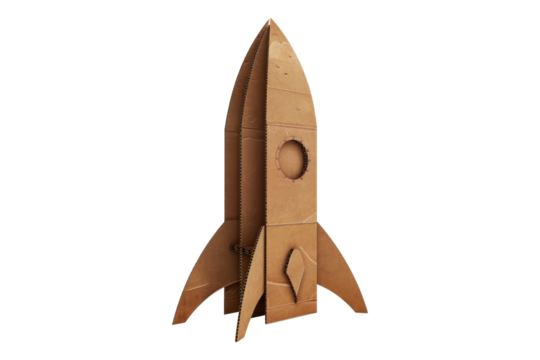 Cardboard rocket isolated on transparent background
