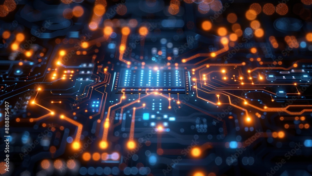 Poster glowing circuit board with integrated processor