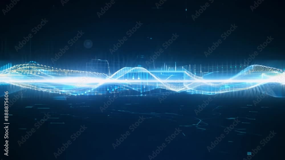 Poster this abstract waves glowing blue on a dark background. technology background communication