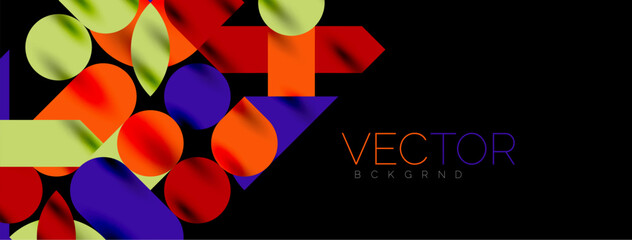 Mosaic geometric elements. Colorful circles, round geometric shapes and lines with shadow 3d effects. Simple forms abstract background for wallpaper, banner, template or landing