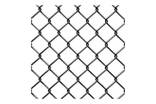 Chain link fence with realistic wire isolated on transparent background
