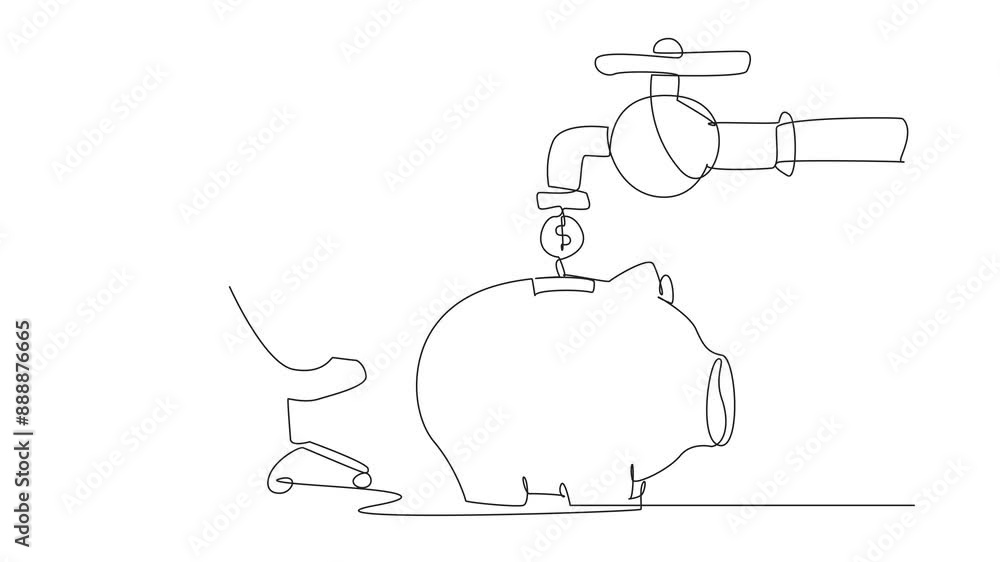 Poster animated self drawing of single continuous line drawing of businessman sits relax on a chair to see 