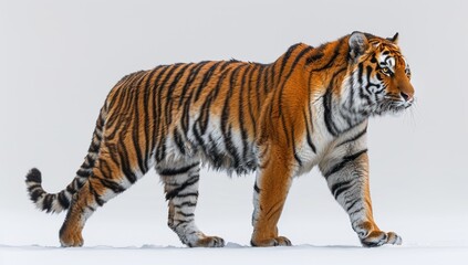 Fototapeta premium Striped Tiger Walking on Snow