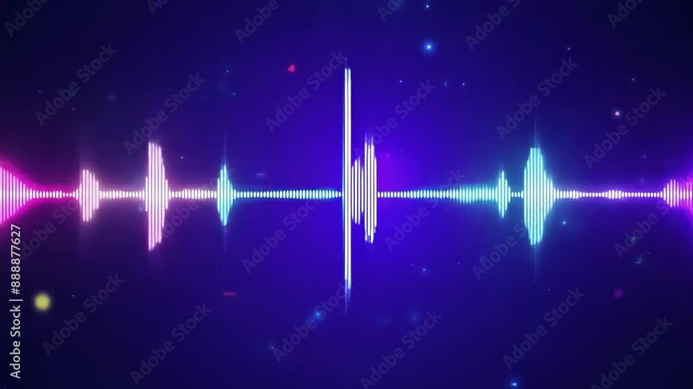 Poster this colorful, abstract sound wave visualization. technology background