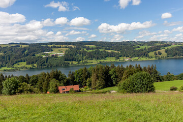 A large lake in the Bavarian Alps near Immenstadt. View from mountain