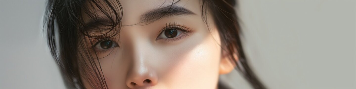 Beautiful asian korean girl eyes with glass clean skin banner
