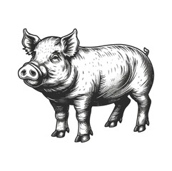 Fototapeta premium Black and white drawing of a standing pig ,generative ai