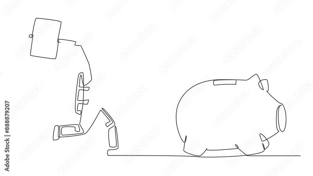 Aufkleber animation of continuous one line drawing of an astronaut holding a big hammer chasing a big running 