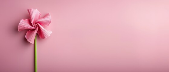  A pink flower with a green stem emerging from its center against a solid pink backdrop, allowing ample space for text placement