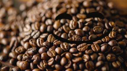 Fototapeta premium Face made of coffee beans mimicking a broad smile