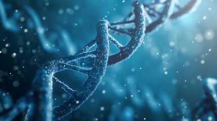 DNA Strands on blue background 