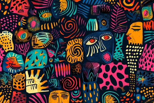 Multicolored abstract African pattern in the style of psychedelic paintings