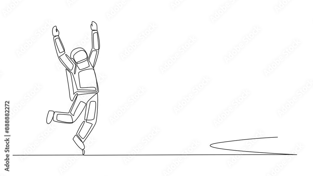 Poster self drawing animation of continuous one line drawing the astronaut is happy to get love from the gi