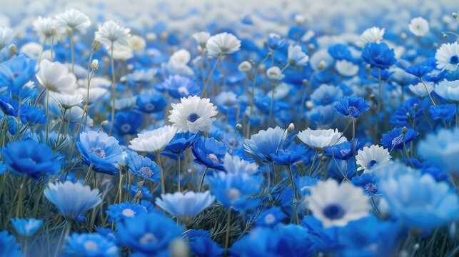 Field of blue and white flowers