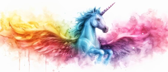 Obraz premium Multi-hued mane and wings; standing against white backdrop