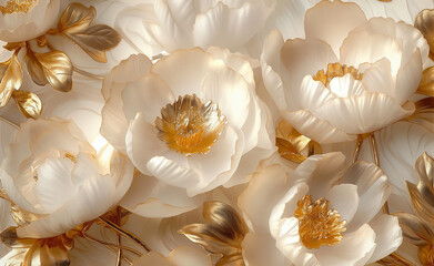 White and gold flowers on an elegant background.