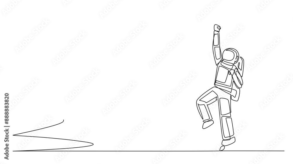 Aufkleber animation of a single continuous line drawing astronaut is excited to get a lightbulb from a giant h
