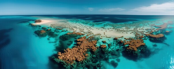 Aerial view of a coral reef, representing marine life